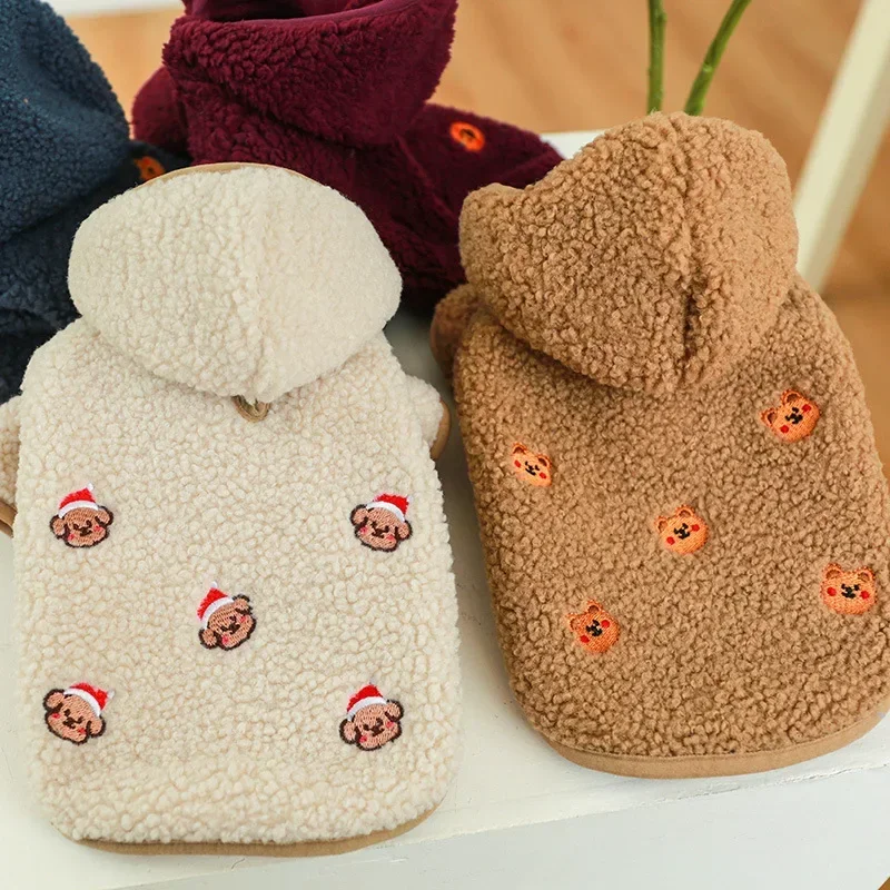 Pet Apparel Dog Cat Autumn/Winter Thickened Warm New York Coat Hoodie With Drawstring Buckle For Small Medium Dogs