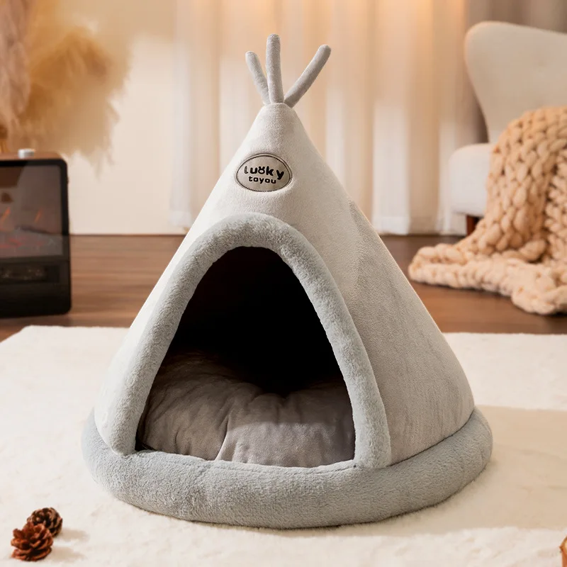 Pet Teepee Tent Dog Cat Bed Soft Plush Comfortable Pet House, Warm Cozy Cave Nest Indoor Outdoor Sleeping Supplies