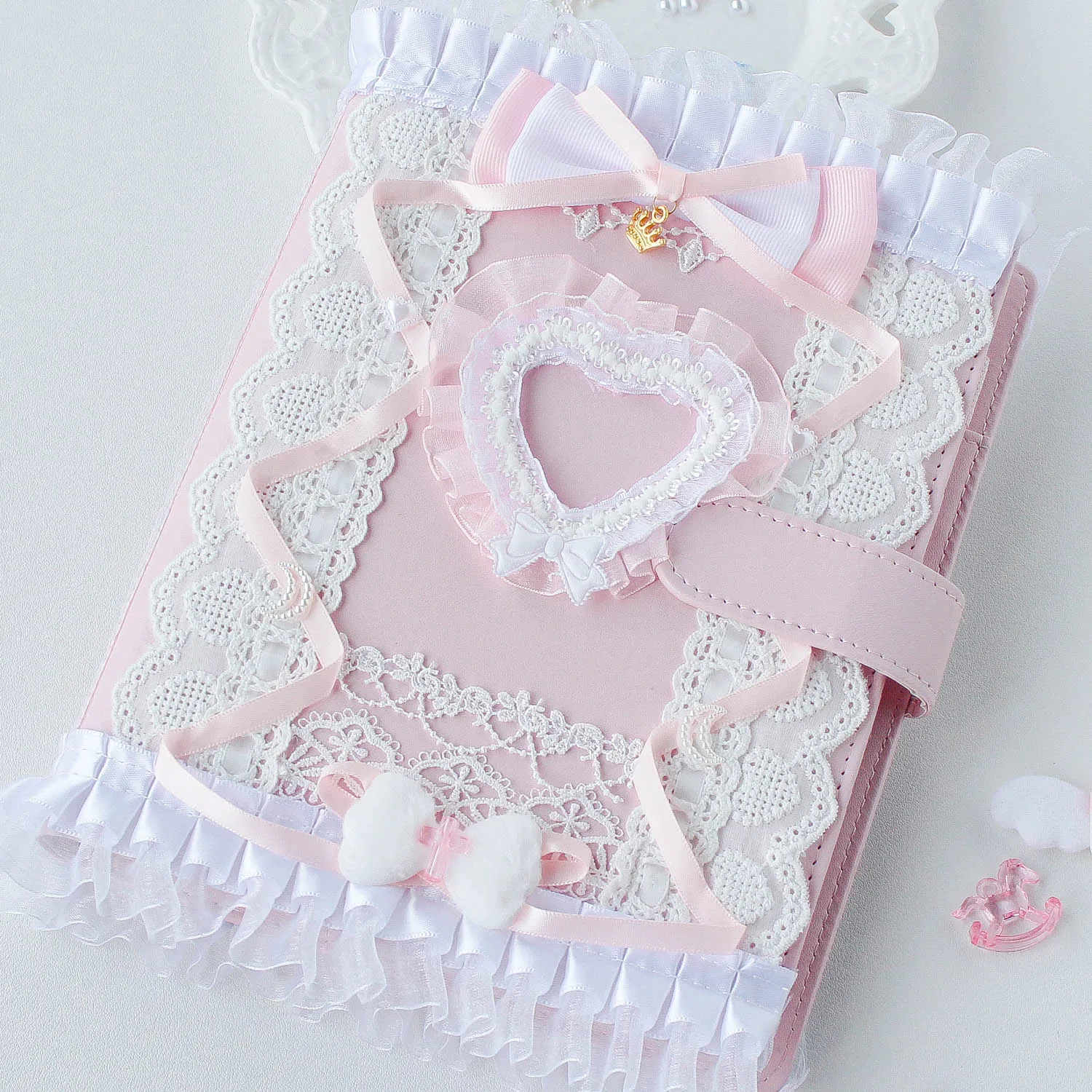 Pink Binder A5 Handmade Lace Matrrials Decor Sweet Girl's Gift ID Cards Idol Picture Holder Booklet Kawaii School Stationery