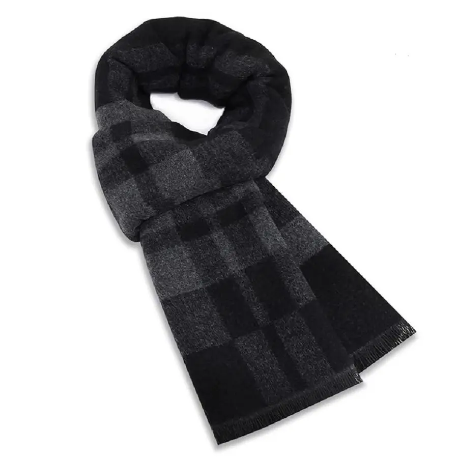 Plaid Scarf Man Black Winter Warm Wool Scarf For Men Cashmere Scarves Casual Male Long Pashmina Outdoor Shawls Man Muffler Gift
