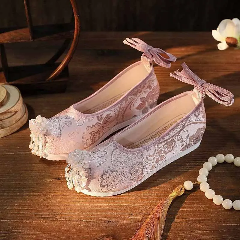 Plus Size 34-43# Hanfu Shoes Women Chinese Ancient Embroidery Shoes Vintgae Hanfu Green Pink Embroidery Shoes Plus Size 42#