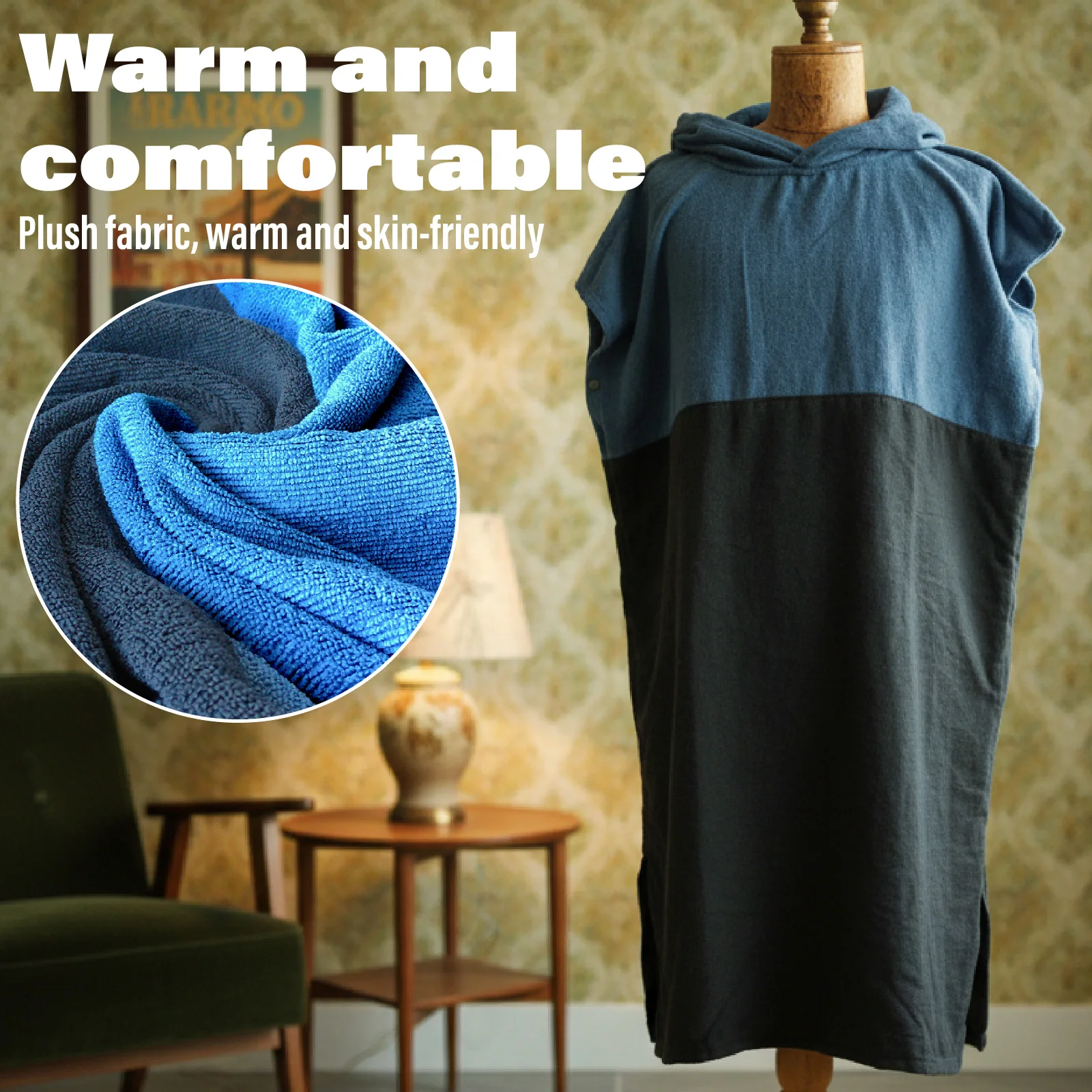 Plush Hooded Changing Robe - Soft Fluffy Beach Wrap 105x75cm, Warm Quick-Dry Robe for Swimming Surf Sun Cover & Privacy Changing