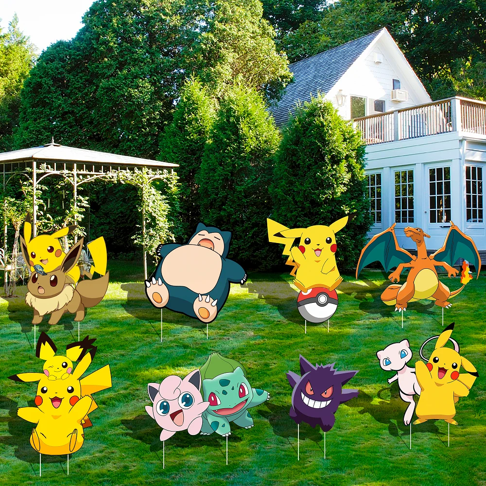 Pokemon Themed Yard Signs,8pcs Pokemon Yard Signs with Stakes for Pokemon Party Decorations Supplies&Pokemon Outdoor Decoration