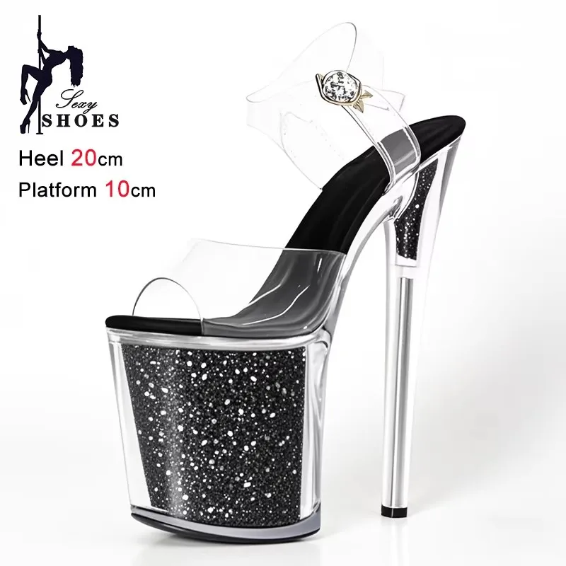 Pole Dancing Model Sandals New 20cm Sexy Transparent Platform Women Sandals Sequined Decoration Stiletto Banquet Nightclub Shoes