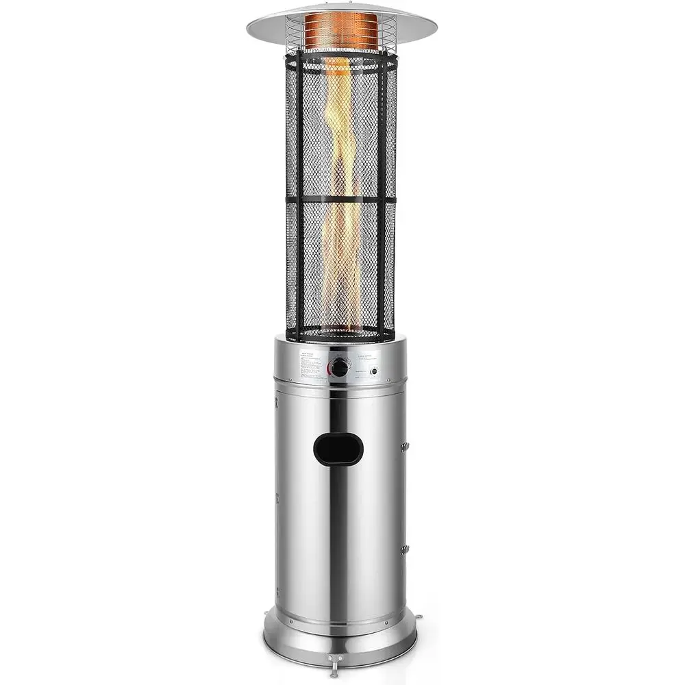 Portable 40,000 BTU Propane Patio Heater with Dancing Flame, Stainless Steel, Silver for Outdoor Spaces