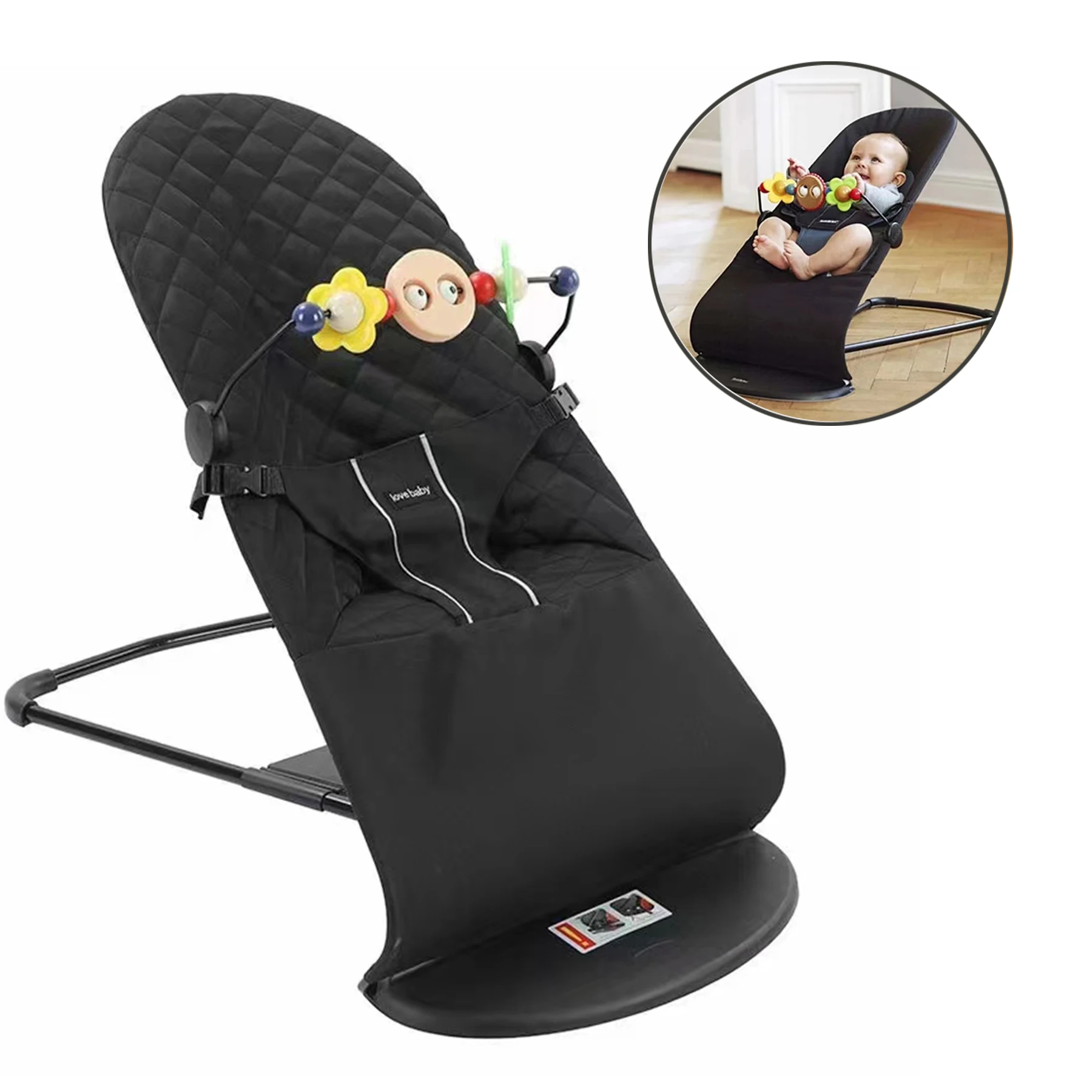 Portable Baby Rocker Infant Recliner with Adjustable Recline Foldable Bouncer Newborn Swing Chair Baby Cradle with Toys