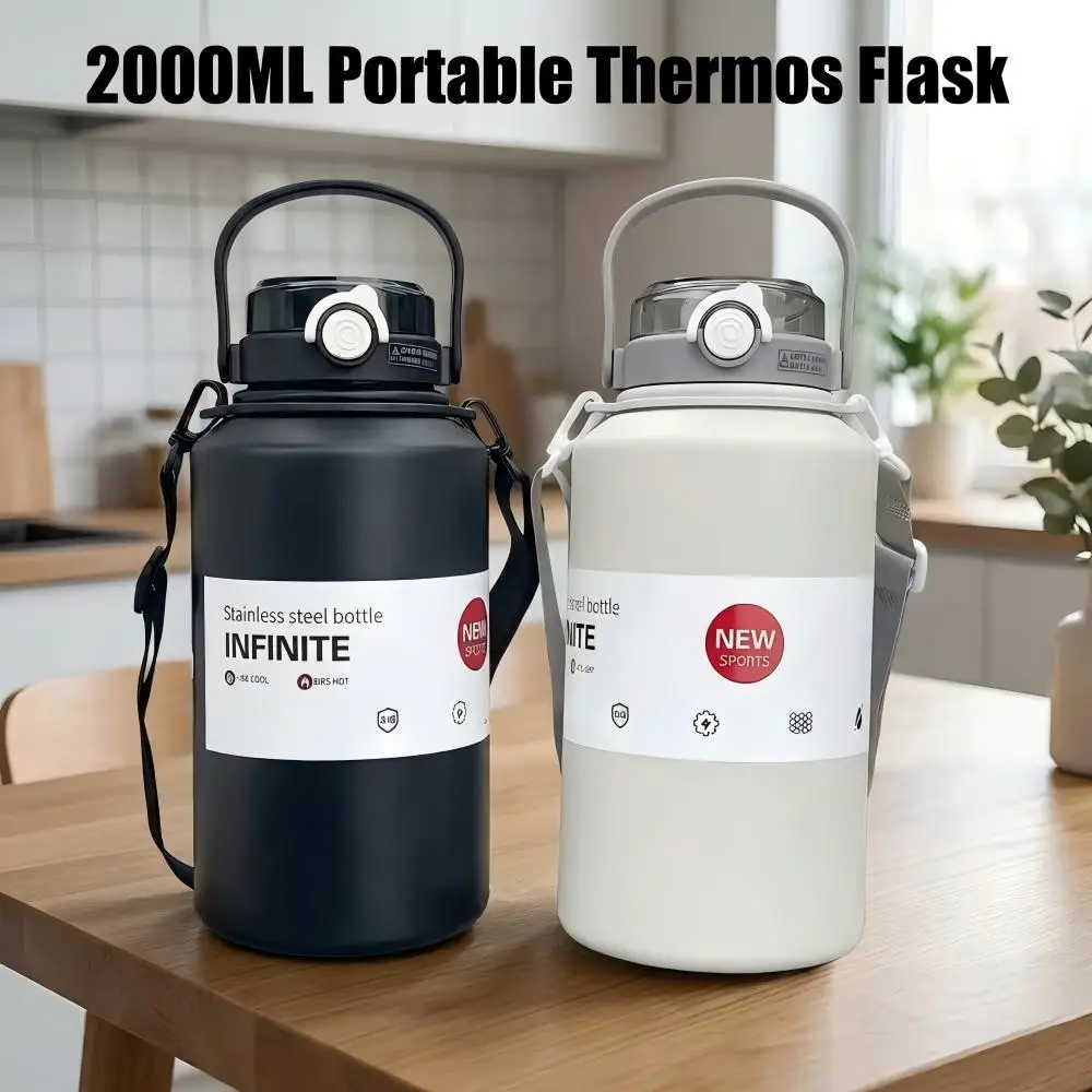 Portable Thermos Flask Stainless Steel Thermos Bottle 2.0L Vacuum Flask Insulated Tumbler With Lanyard For Home Outdoor Travel