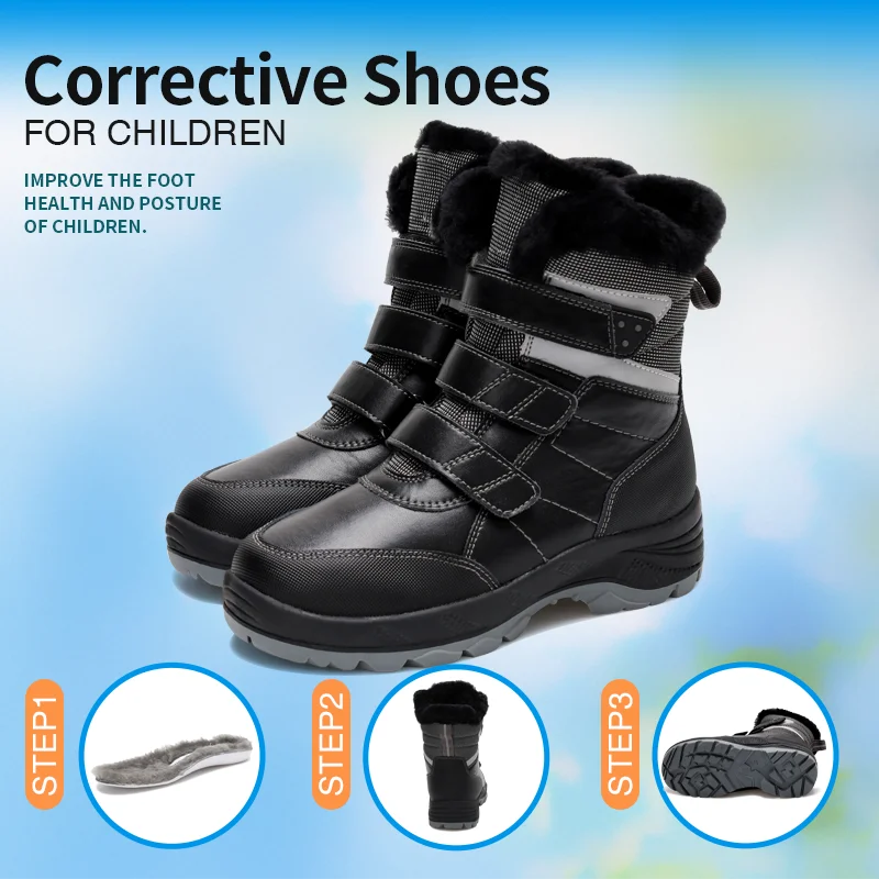 Princepard Kids Orthopedic Ankle Boots with Arch Support Insoles Leather Adult Children's Casual Shoes for Flat Feet