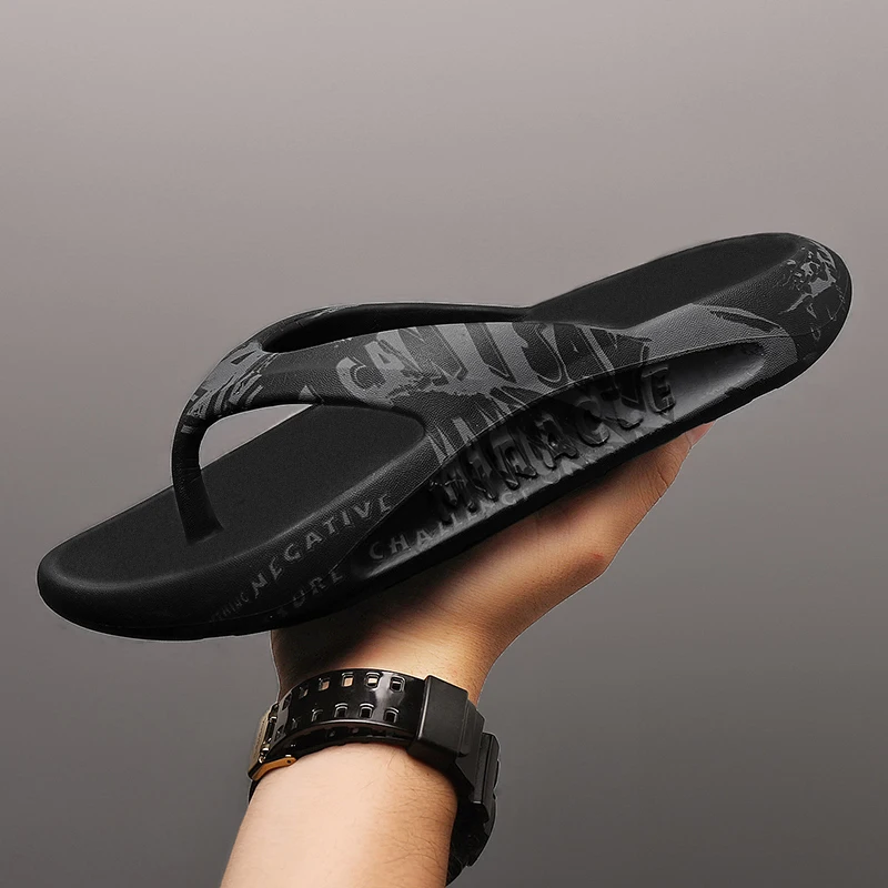 Printed male and female couples large size EVA high elastic flip-flops thick-soled lightweight slippers for outdoor beach shoes