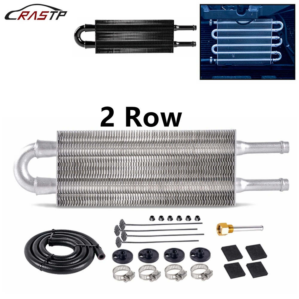 RASTP-New 2 Row Oil Cooler Kit Aluminum Radiator Car Transmission Plate & Fin Oil Cooler Auto-Manual Radiator Converter OSA020
