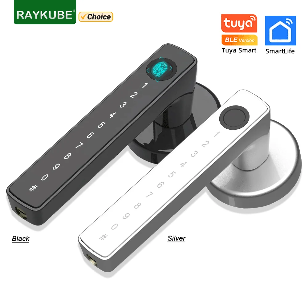RAYKUBE M5 Tuya BLE Fingerprint Door Lock Digital Electronic Lock with Password/Key/IC Card/ Smartlife/ Tuya APP Unlock