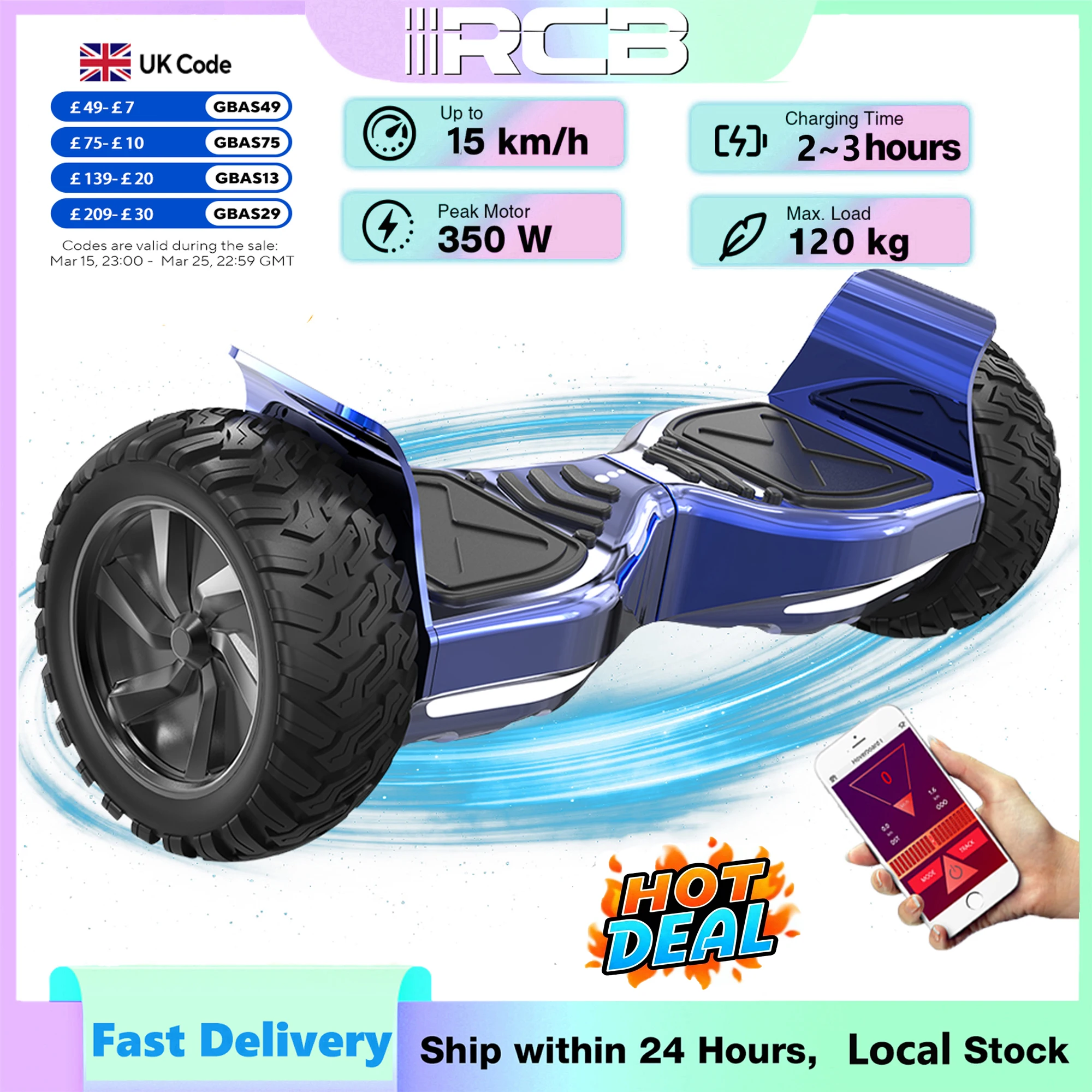 RCB 8.5 “ Hoverboard with Two Wheels, Hover board APP Control Function, Bluetooth Speaker, LED Lights, gift for Kids and Adult