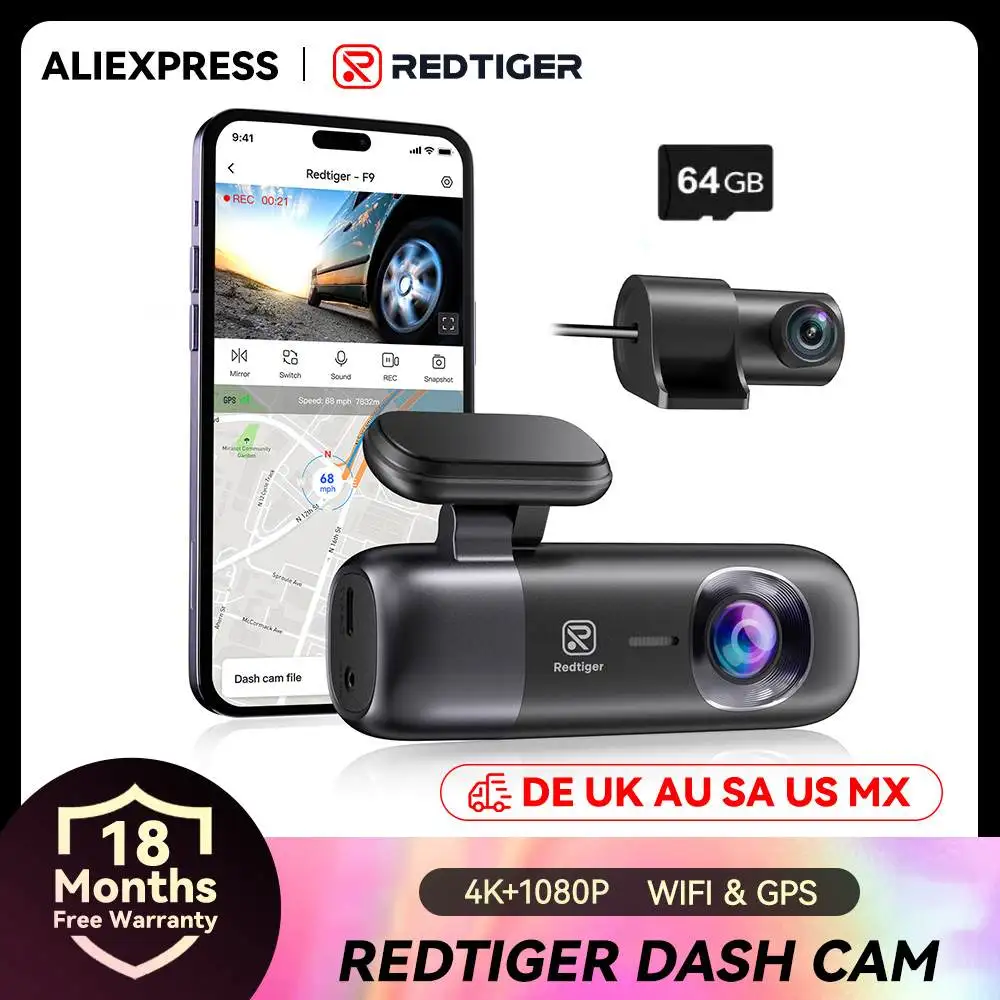 REDTIGER F9 Dash Cam 4K Front and Rear 5.8Hz WiFi GPS Car Camera for Parking Mode Car Dvr Night Vision Car Recorder App Control