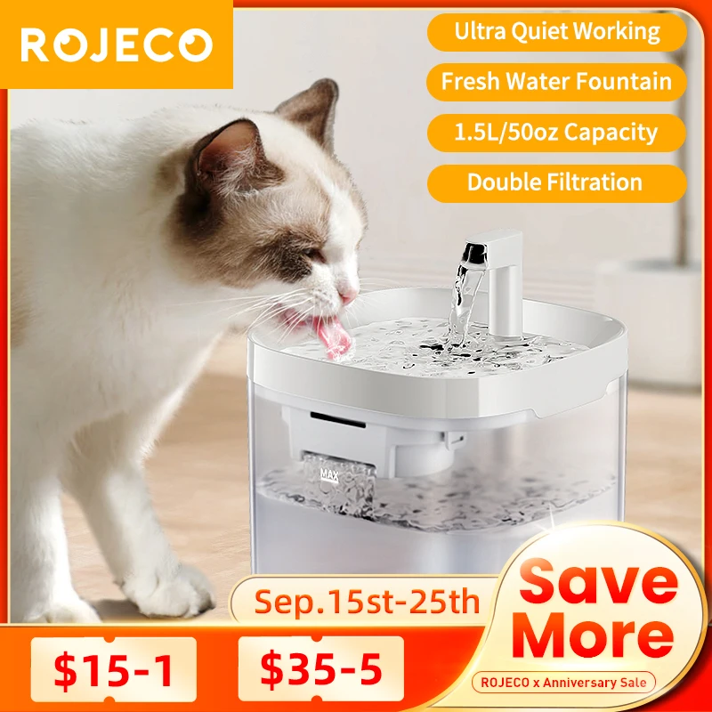 ROJECO Smart Cat Water Fountain Automatic Pet Water Dispenser For Cats Dog Drinking Purifier Fountain with Recirculate Filters