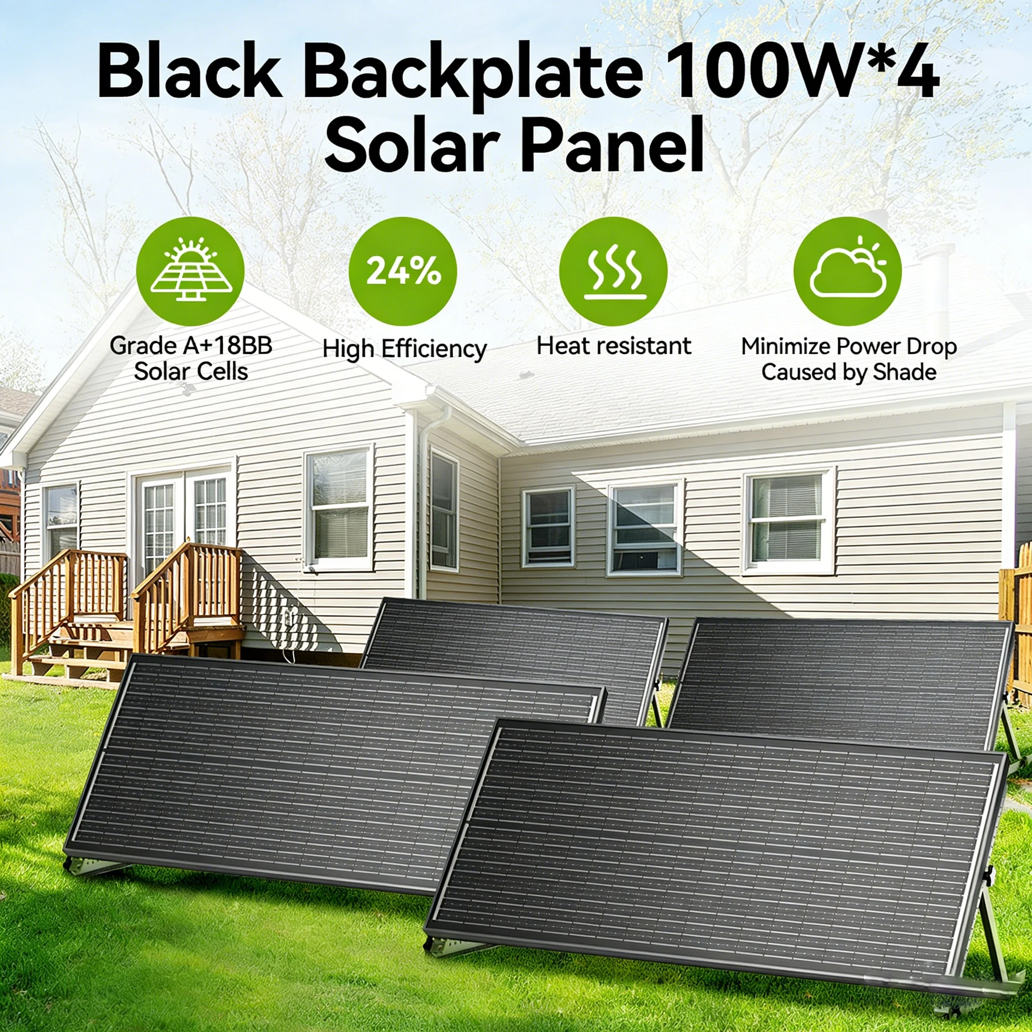 RVPOZWER 12V 400W/200W/100W Rigid Solar Panel Monocrystalline Silicon Waterproof 18BB N-Type Solar Cells Camping/Home/RV
