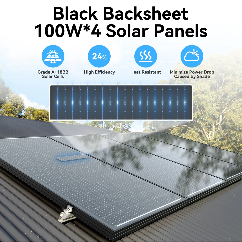 RVPOZWER 12V 400W/200W/100W Rigid Solar Panel Monocrystalline Silicon Waterproof 18BB N-Type Solar Cells Camping/Home/RV