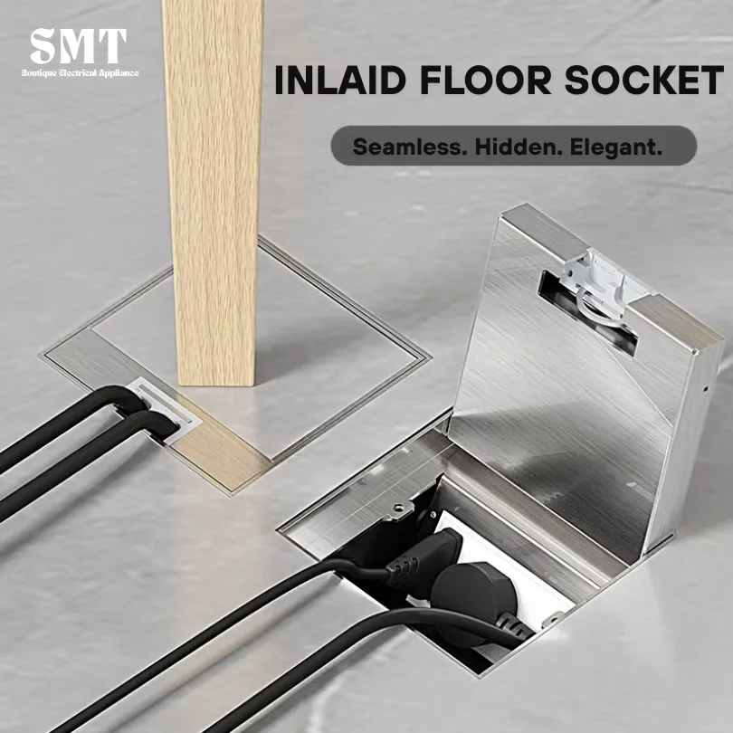 Recessed Floor Sockets, 2 Hdmi Built-in Electrical Floor Socket,2 Outlets, Stainless Steel 130mmX 130mm Socket For Wooden Floor