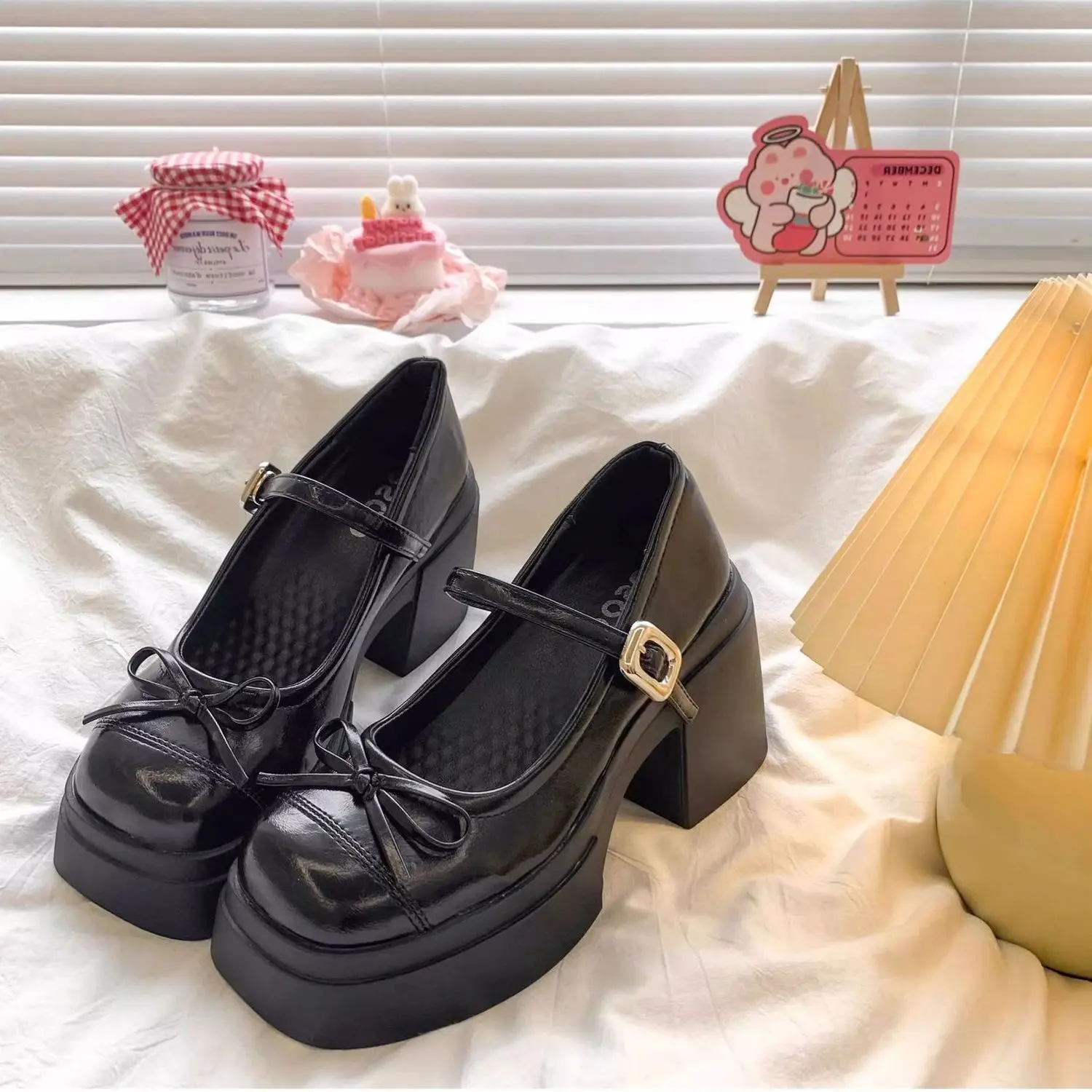 Retro Mary Jane Shoes Women's 2025 Spring Autumn New Style Matching Skirts Thick Heel Thick Bottom Heightening Slip-On Leathe...