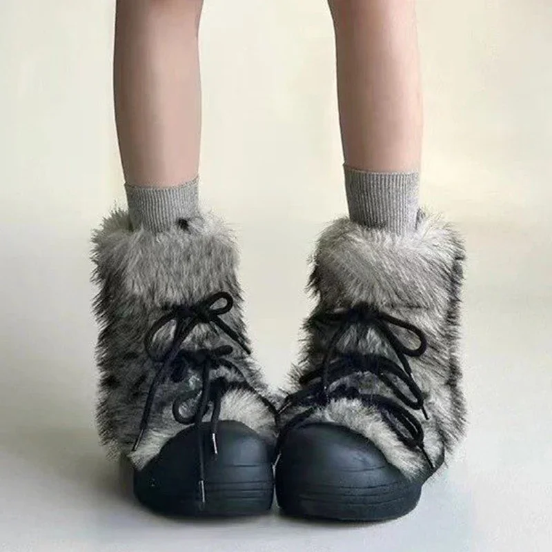 Retro Women's Snow Boots New Fashion Plush Warm Winter Shoes Exquisite Platform Ankle Boots for Woman Designer Shoes Botas Mujer