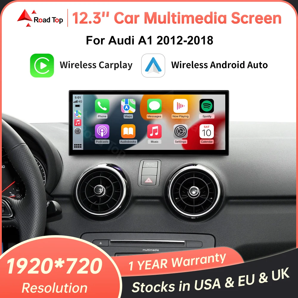 RoadTop Car Multimedia Display For Audi A1 2012-2018 12.3'' Linux Screen With Wireless Carplay Android Auto Mirrorlink Functions