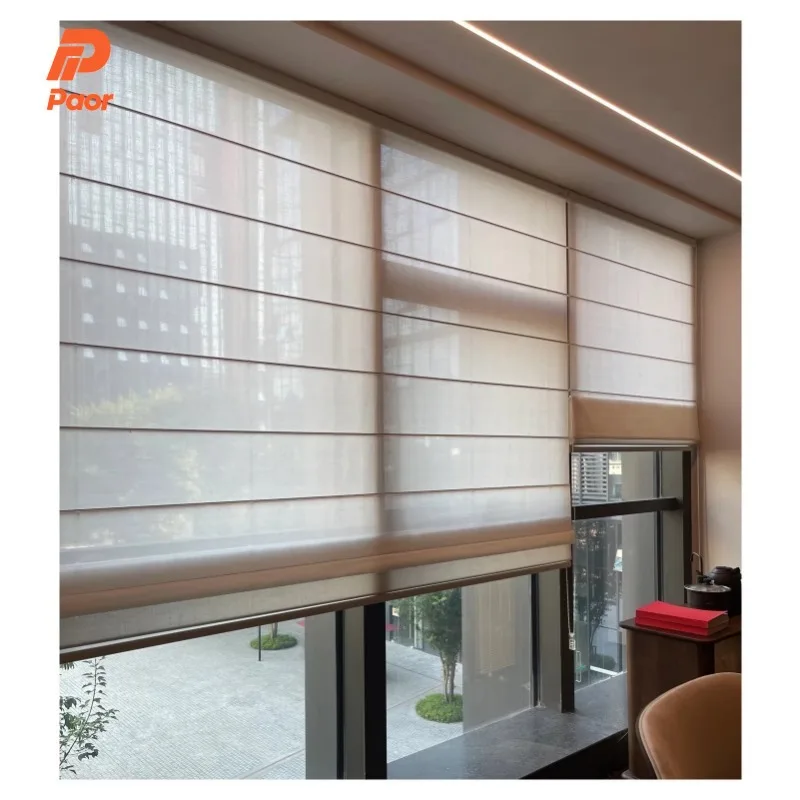 Roman Shades Blackout Smart Motorized Polyester Cordless Window Motorised Roman Blinds Curtains Reed Blind