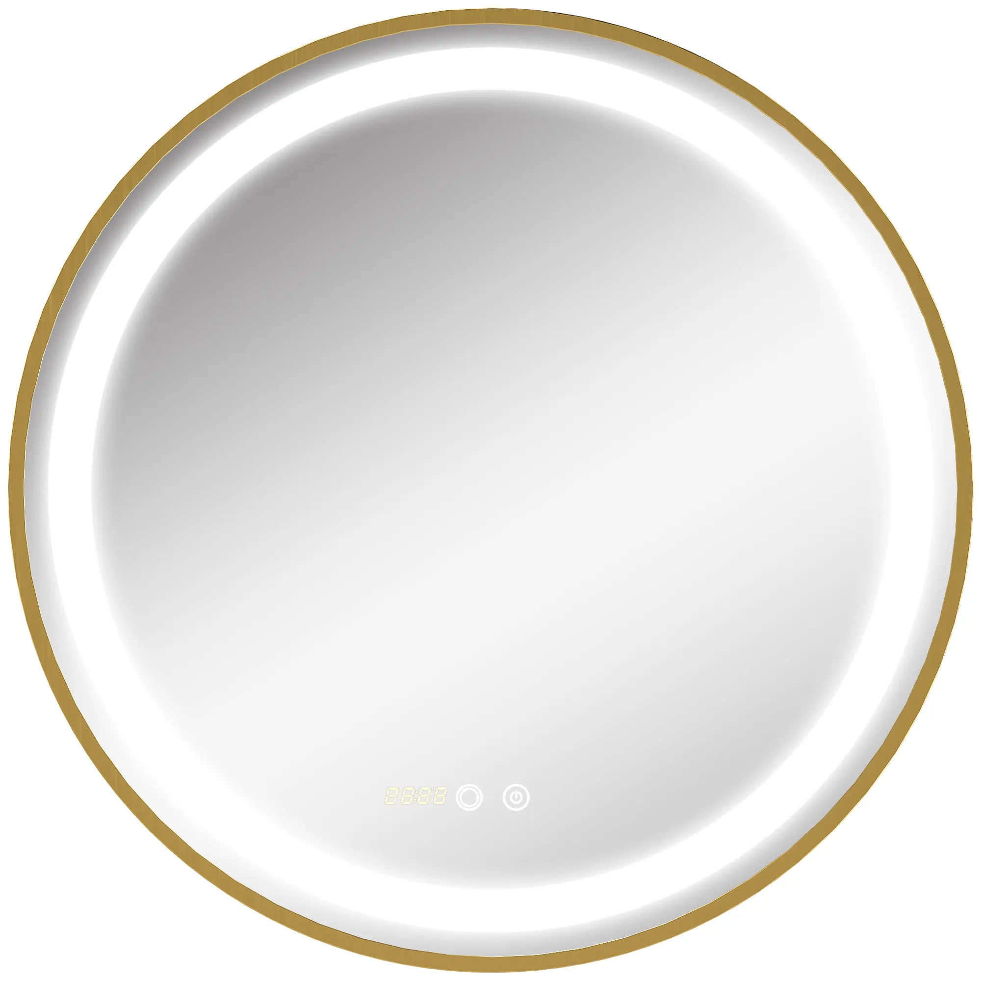 Round LED Bathroom Mirror, Dimmable Lighted Wall Mount Mirror with 3 Colours, Time Display, Memory Function, Hardwired