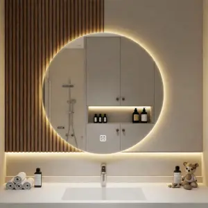 Round Smart Bathroom Mirror with LED Lights Wall Mounted 3 Colours Dimmable IP54 Waterproof Touch Switch
