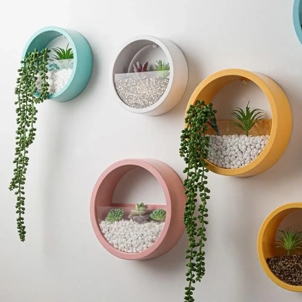 Round Succulent Planter Durable Decorative Creative Leakproof Hanging Hydroponic Styles Pot for Balcony Wall Decoration