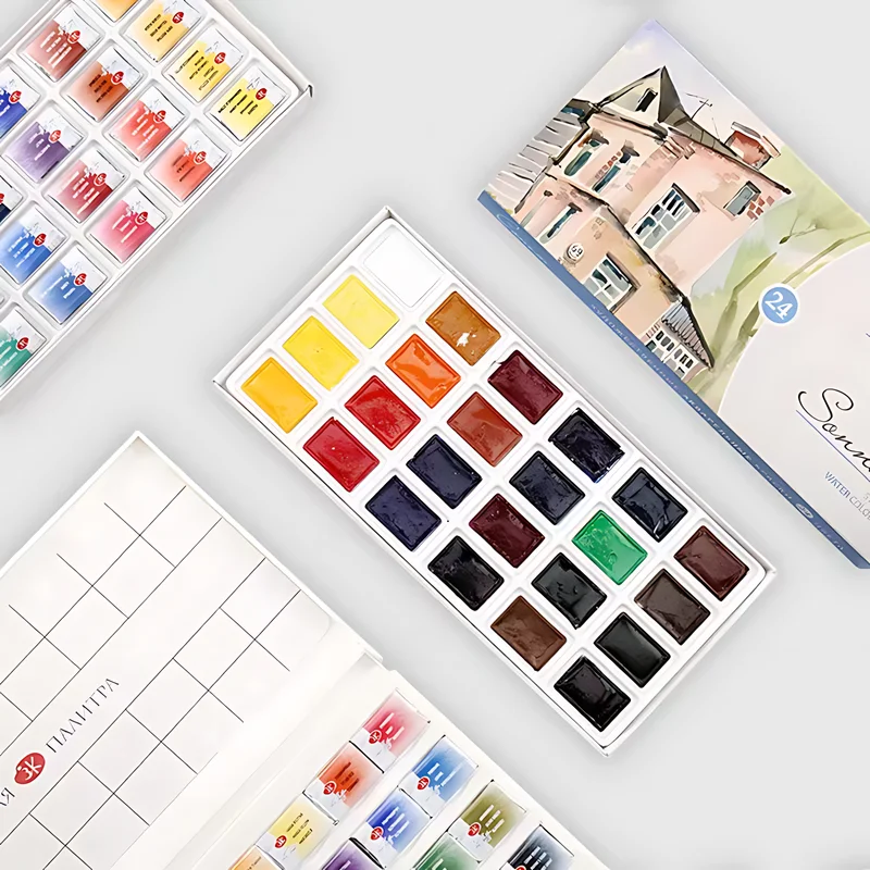 Russian White Nights 16/24 Color Solid Watercolour Paint Set Watercolor Brush for Beginners Student Drawing Art Supplies