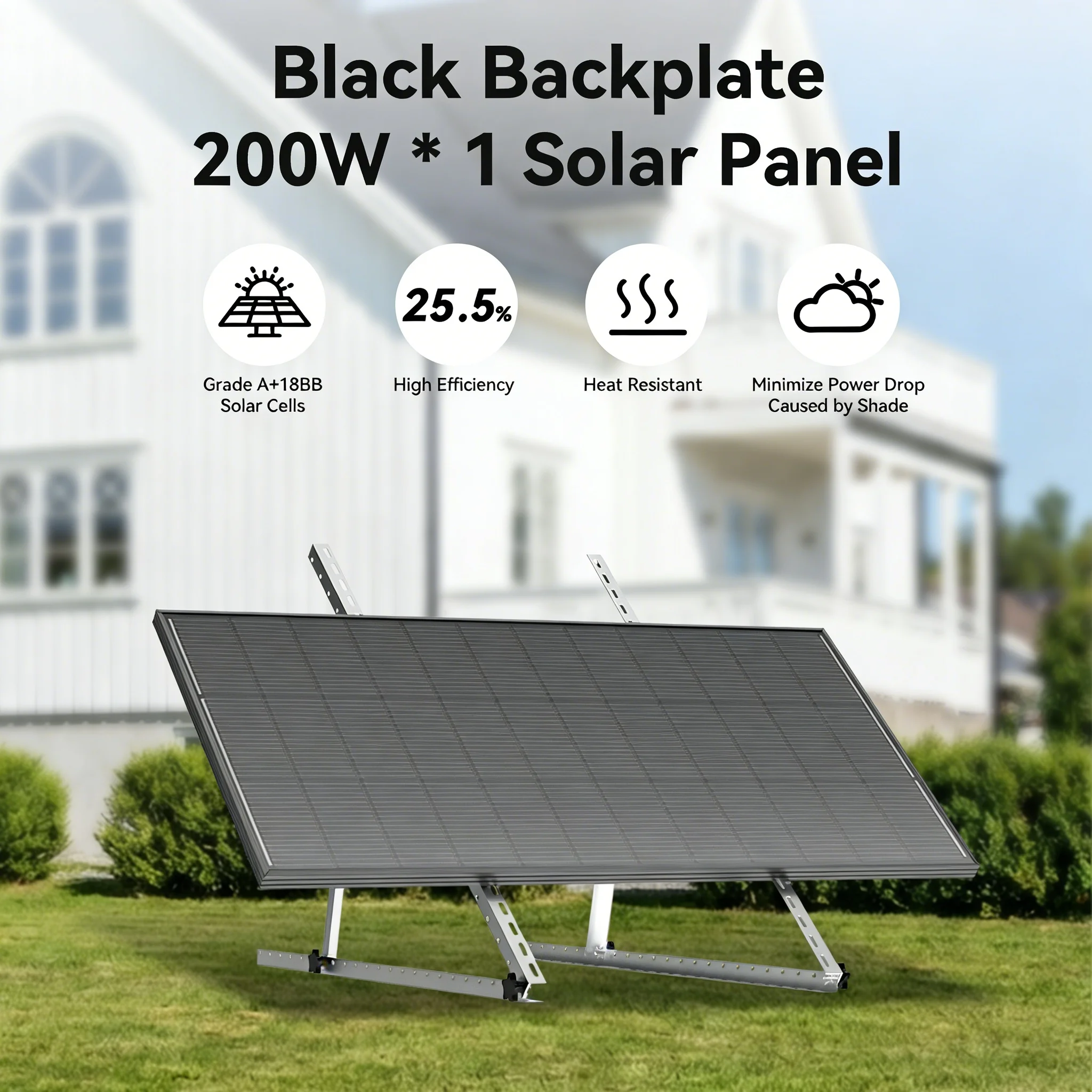 Rvpozwer 12.8V 200W Monocrystalline Solar Panel 18BB N-Type Module Off Grid PV Power Cells Waterproof For Roof Home Off Grid