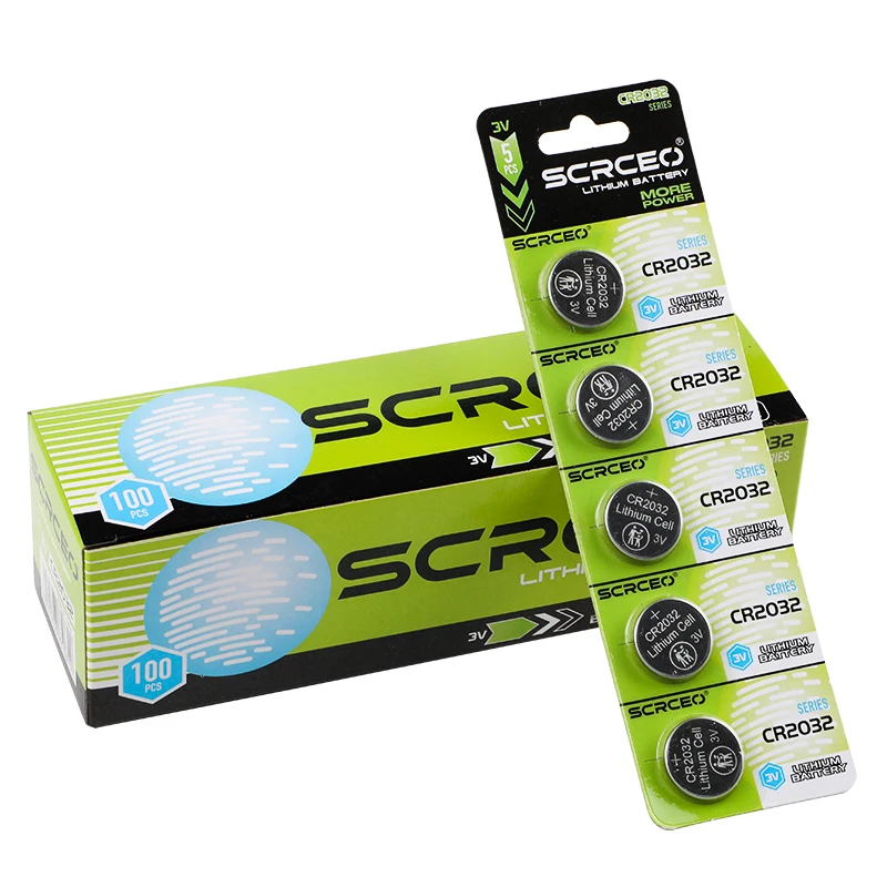 SCRCEO CR2032 Lithium Battery 3V 200mAh DL2032,5004LC Compatible Long Lasting for Car Key Fob,Remote Control,Watch,Toy(2-100pcs)