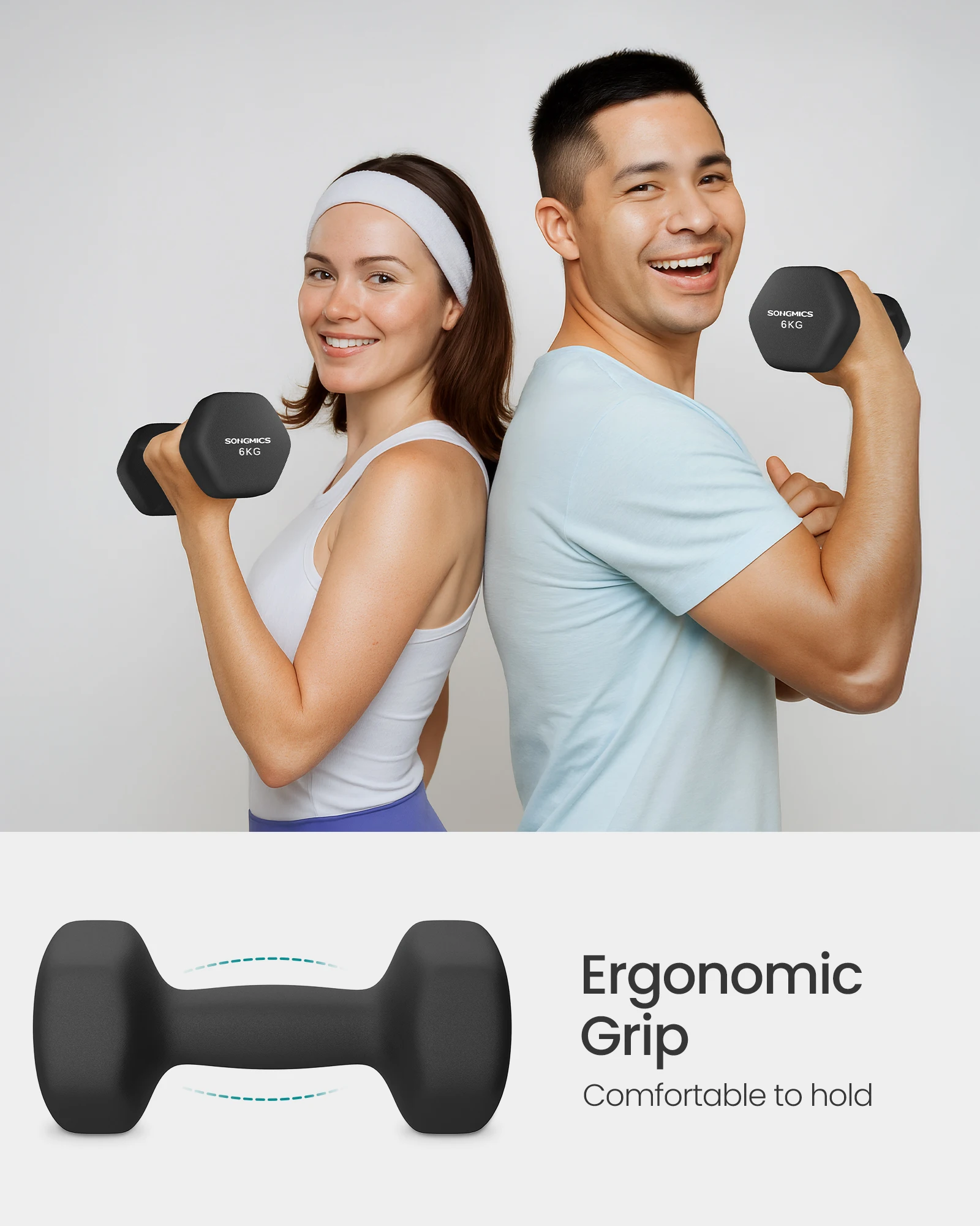 SONGMICS Set of 2 Dumbbells, 2 x 6 kg Hand Weights with Neoprene Coating, Hexagonal Dumbbells Pair, Home Workout