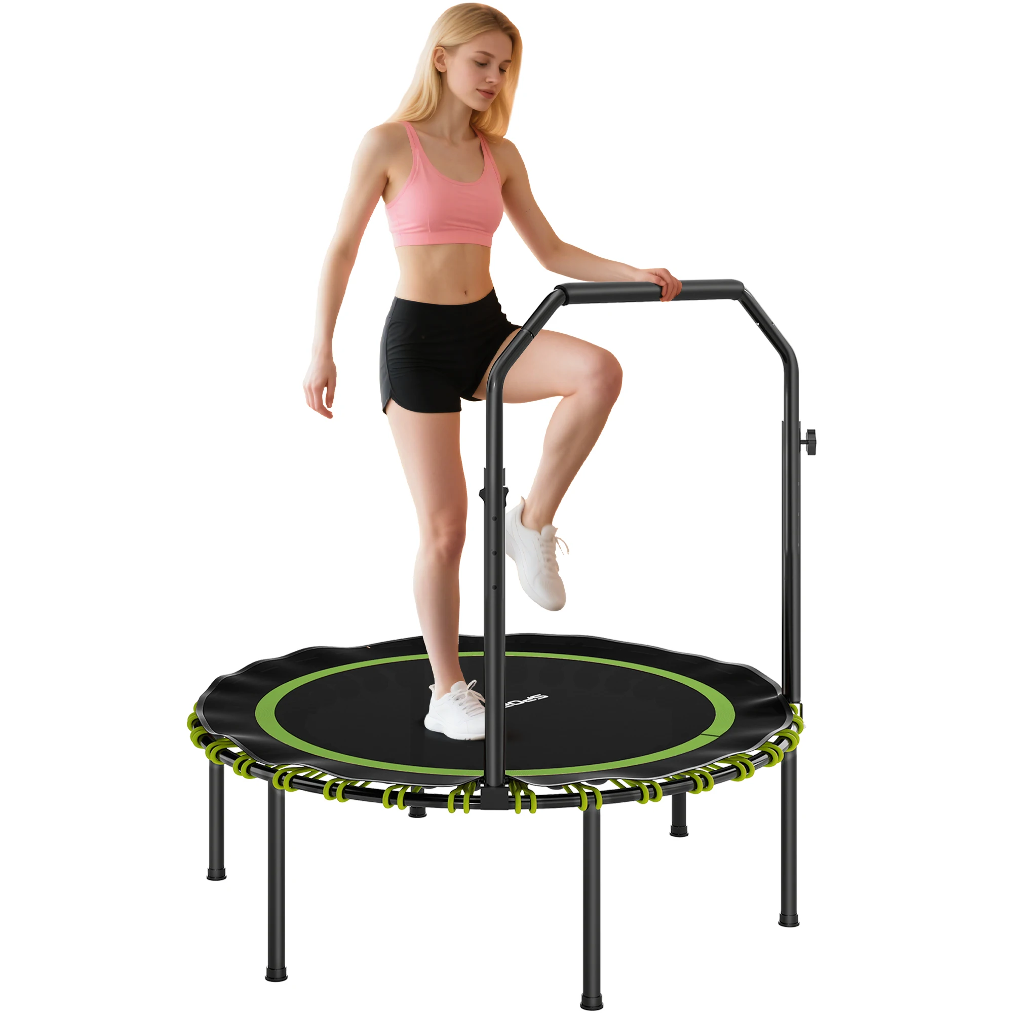 SPORTNOW 40'' Foldable Fitness Trampoline, Mini Trampoline Bungee Rebounder with 5-Level Adjustable Handle for Adults Indoor Out