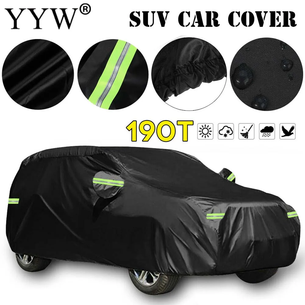SUV Car Covers Auto Full Cover with Reflective Strip Anti Corrosion Sun Rain Snow Wind Protection Dustproof UV Scratch Resistant