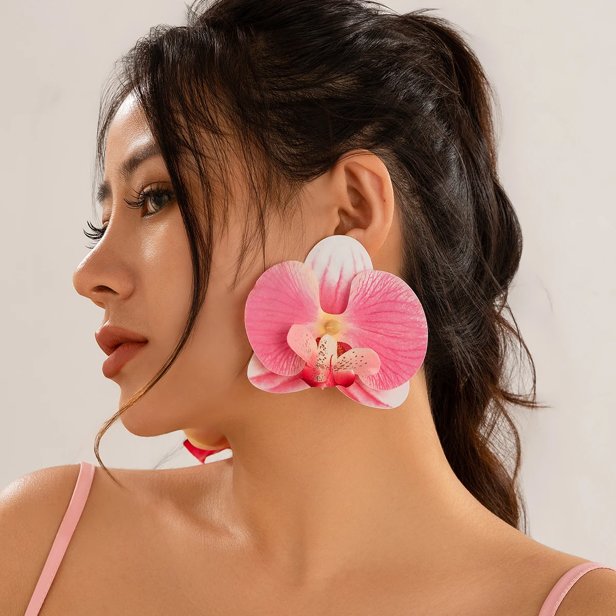Salircon Exaggerated Big Flower Earrings for Women Trend Pink Butterfly Orchid Drop Earrings Ladies Party Dinner Jewelry