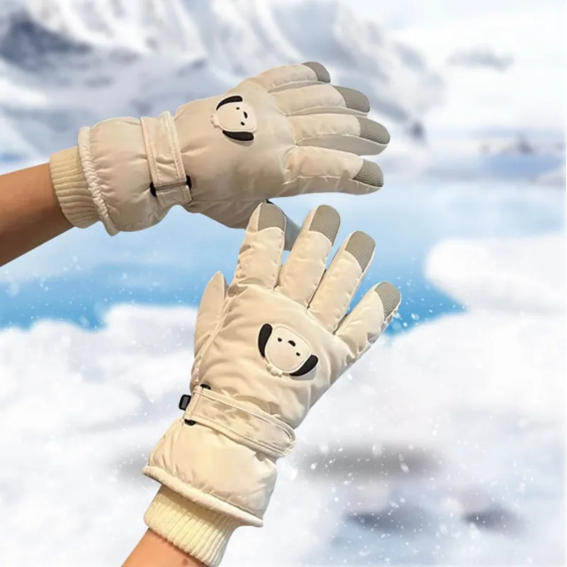 Sanrio Cinnamoroll Winter Children Fleece Gloves Waterproof Outdoor Ski Warm Outdoor Cycling Gloves Windproof Cold Resistant