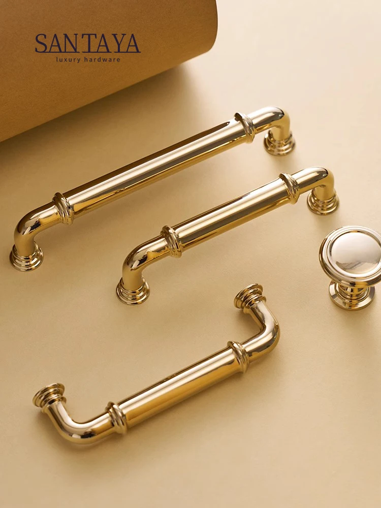 Santaya Solid Brass Kitchen Cabinets Handles PVD Gold Drawer Knob Wardrobe Cabinet Pull Luxury Furniture Hardware Accessories