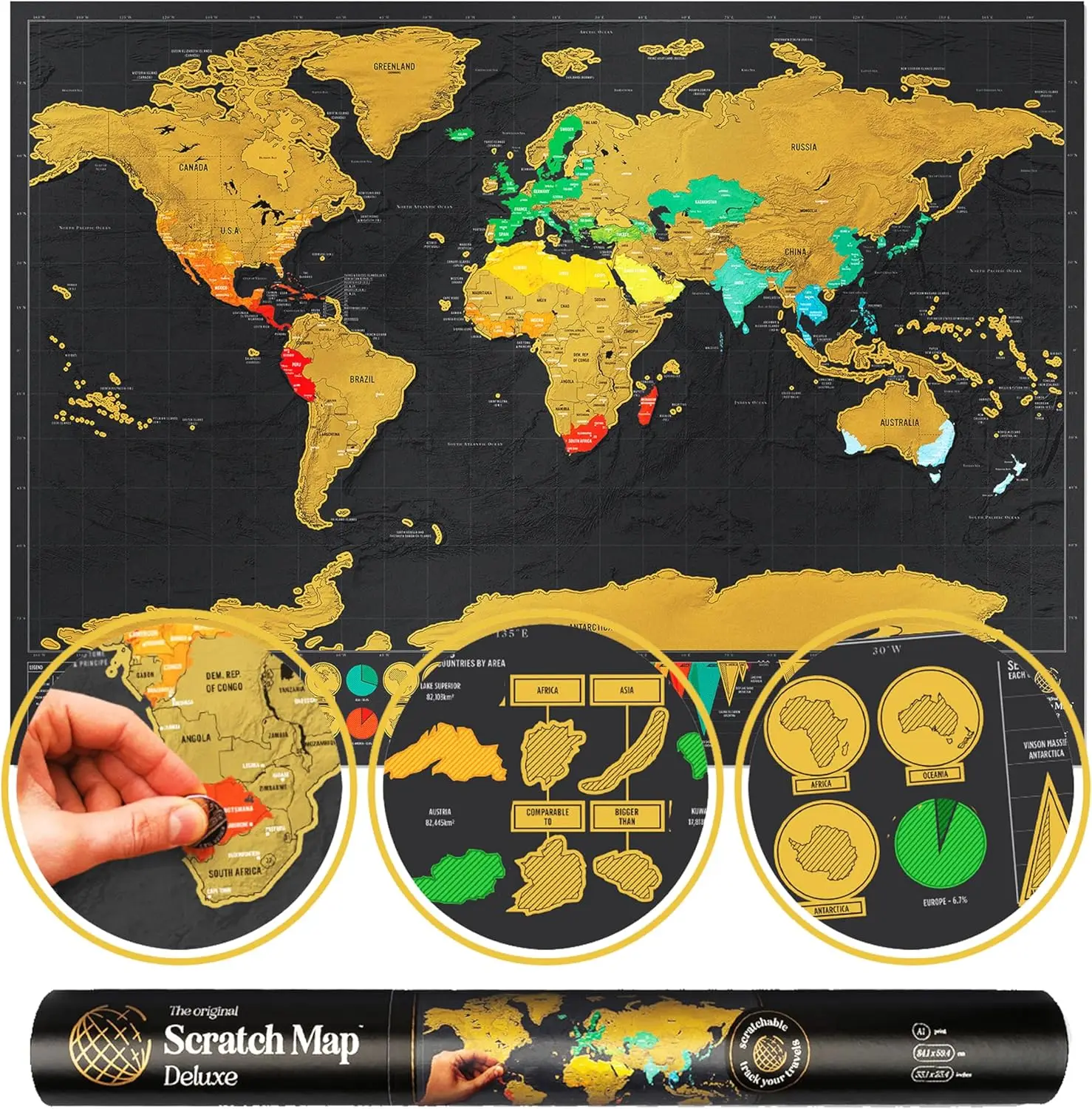 Scratch Map | Travel Map & Scratch Off World Maps | X-Large Scratching Off World Maps | Black Gold Travel Deluxe