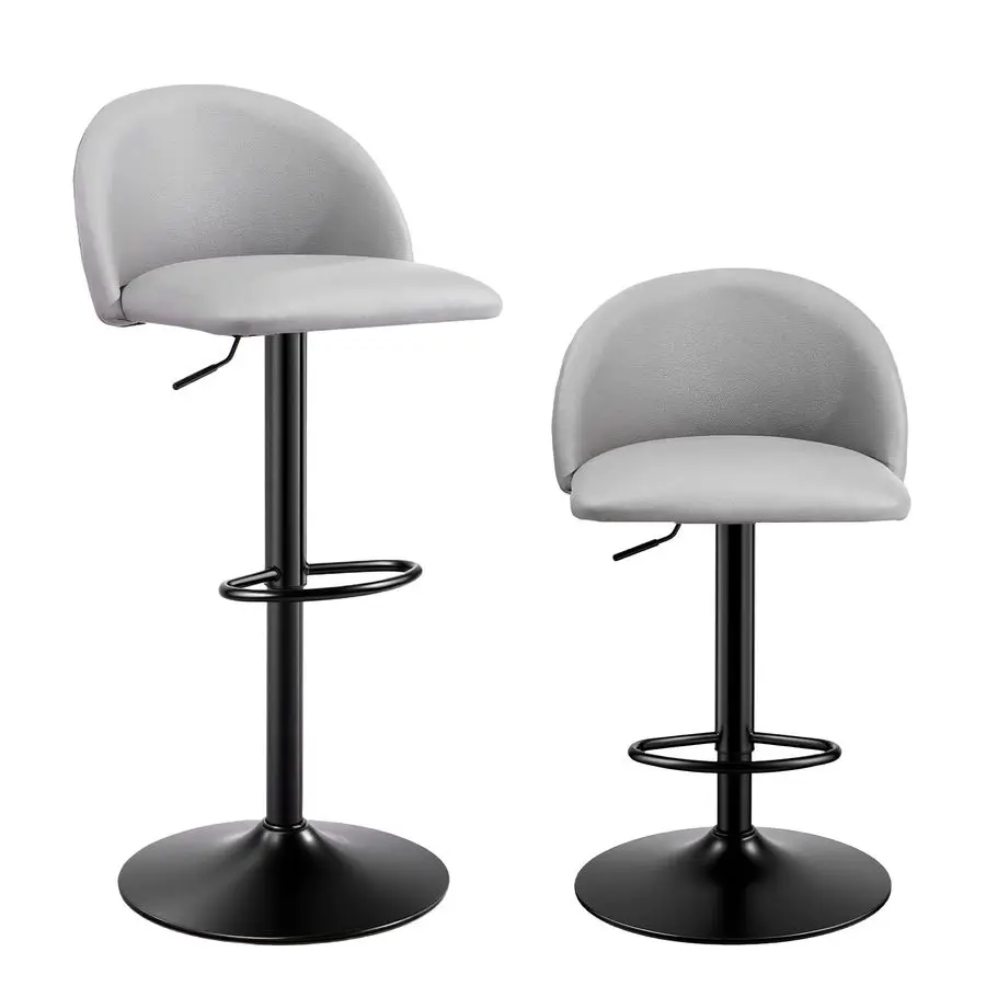 Set of 2 Counter Height Bar Stool for Dining Kitchen Island Chair with Footrest Grey