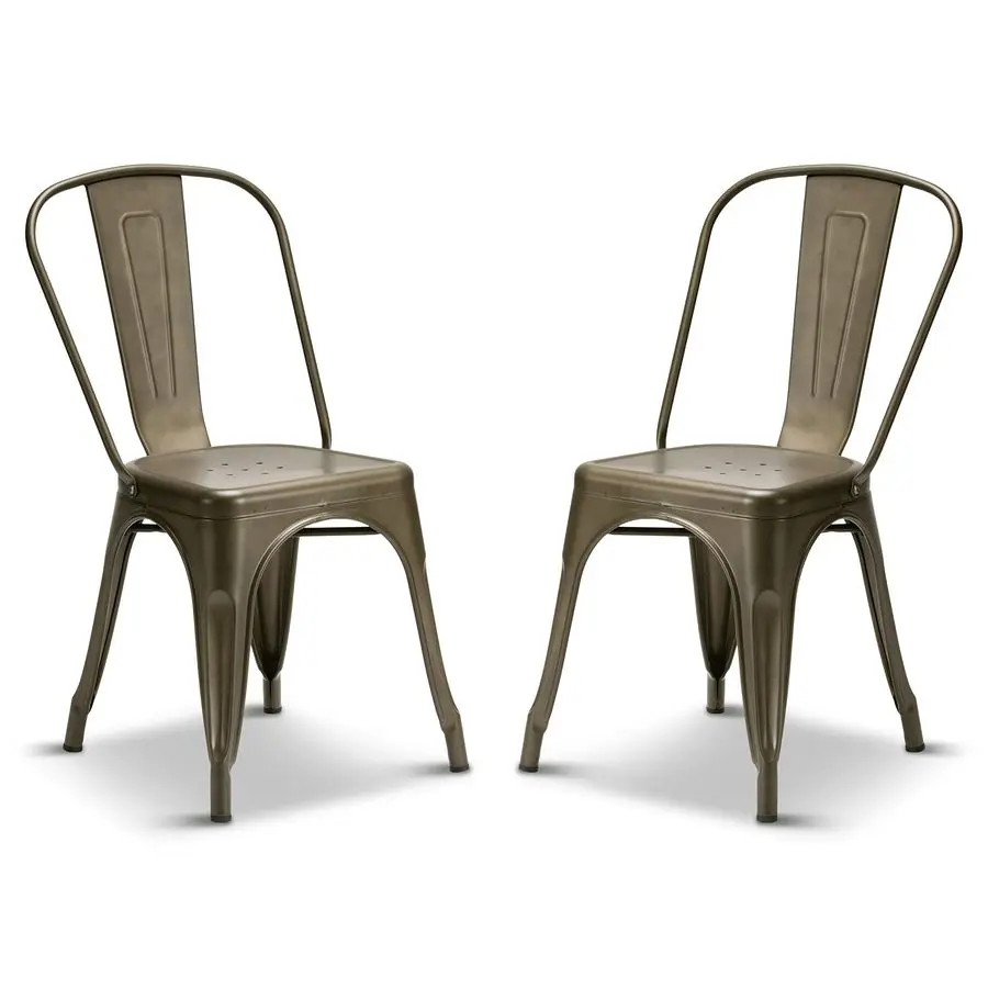 Set of 2 Gun Metal Industrial Dining Chairs Stacking Retro Style Kitchen Vintage Seat For Home, Bistros and Cafes