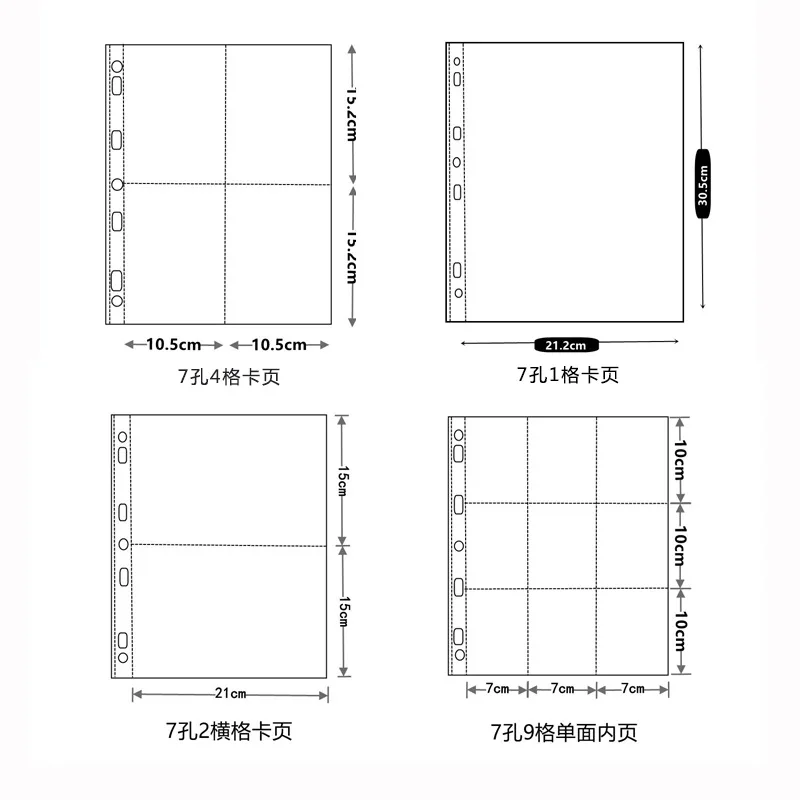 Sharkbang 10pcs A4 Binder Sleeves 7 Holes Postcards Sticker Organizer 11 Designs PP Refill Ring Bags Stationery Accessories