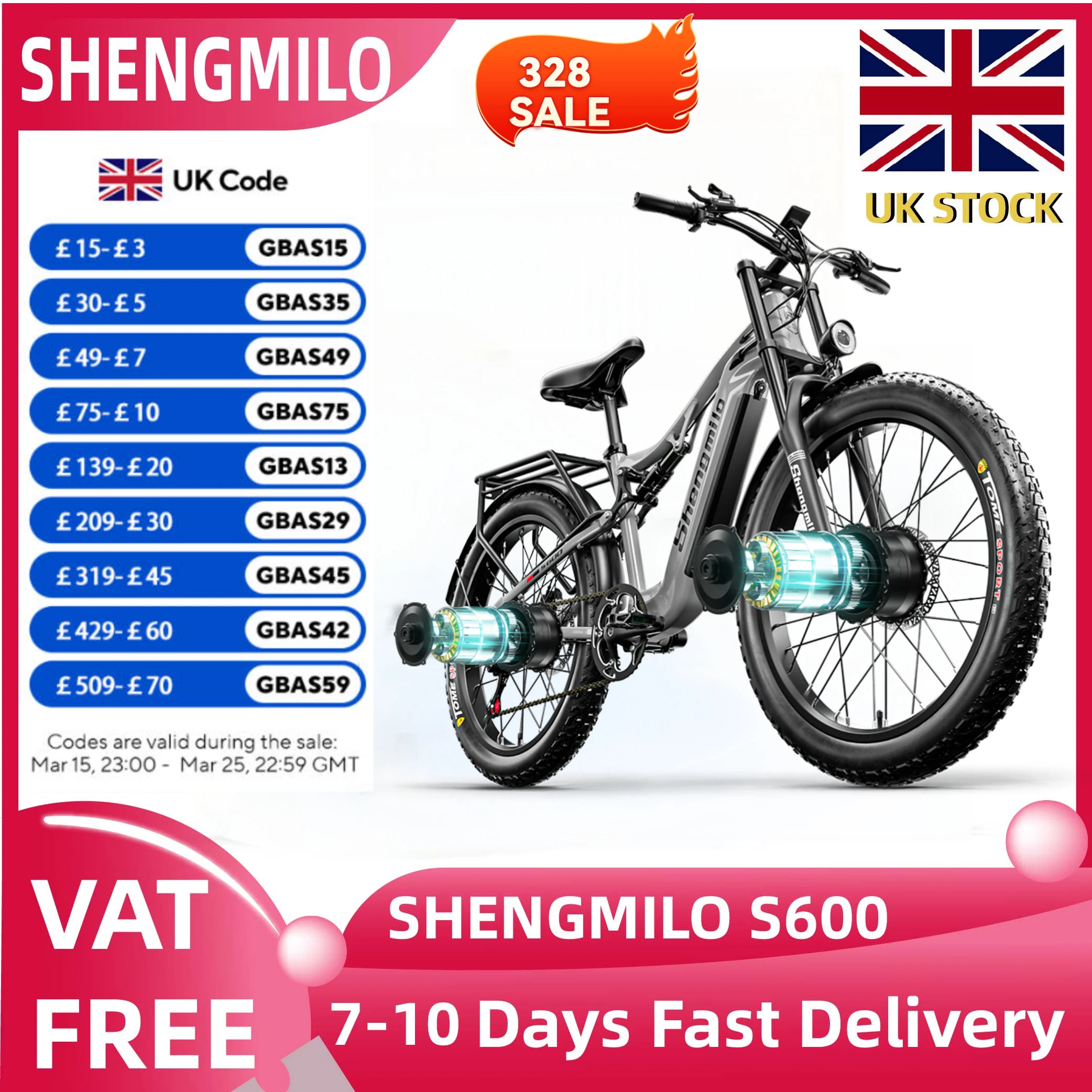 Shengmilo S600 Adult Men's Electric Bike 2000W Dual Motor Mountain E Bike 48V 17.5AH 26 Inch Fat Tires All-Terrain E Bicycle