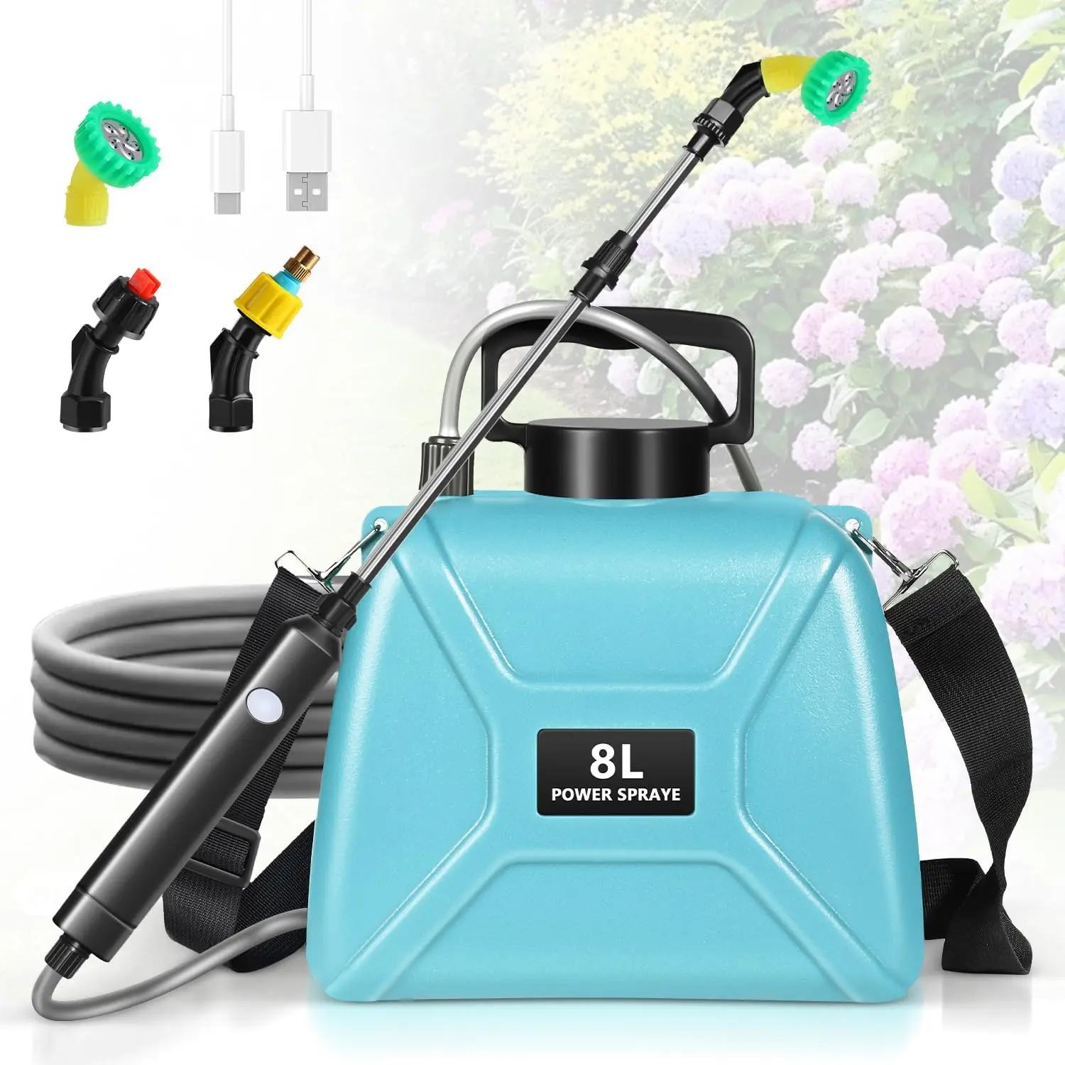 Shoulder Style Electric Sprayer 8L Watering Can With Spray Gun Automatic Garden Plant Mister USB Rechargeable Irrigation Tool