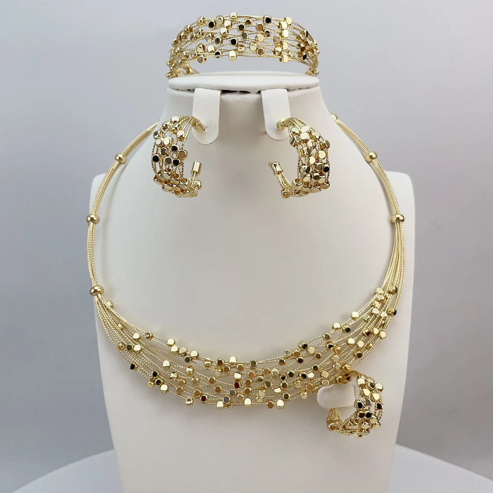 Simple Dubai Jewelry Three Layer Necklace Fine Jewelry Sets for Women Party FHK22930