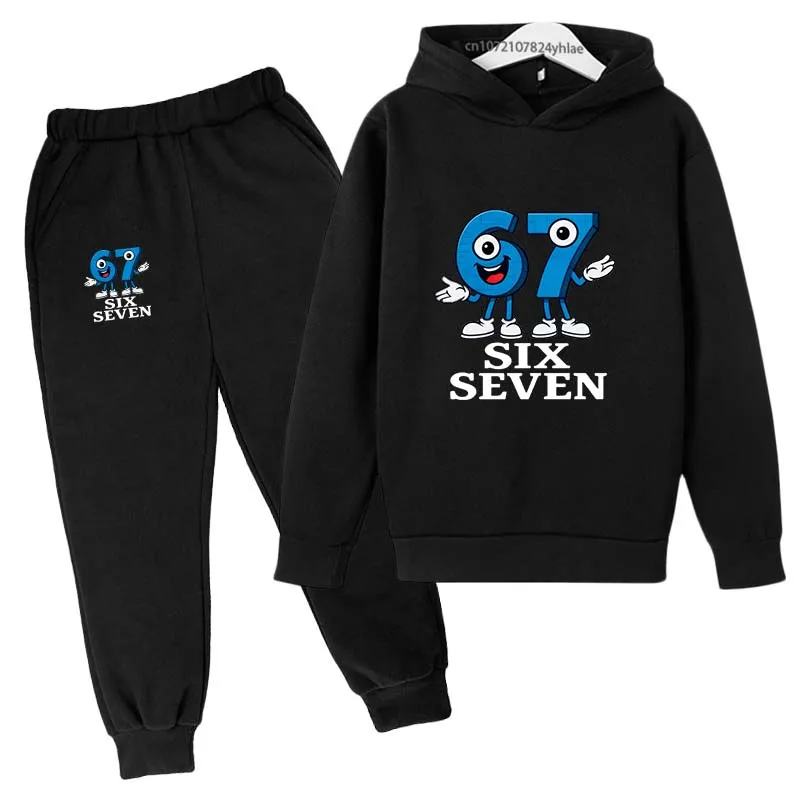Six Seven Funny Number Print Kids Spring Autumn Casual 2pcs Hoodie+Pants Tracksuits 2-13 Years Boys Girls Daily Outfits Clothes