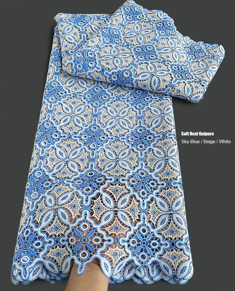 Skin Friendly Guipure Lace 5 Yards Latest 2026 African Embroidered Cord Fabric Cupion Garment Perfect For Casual Occasional Wear