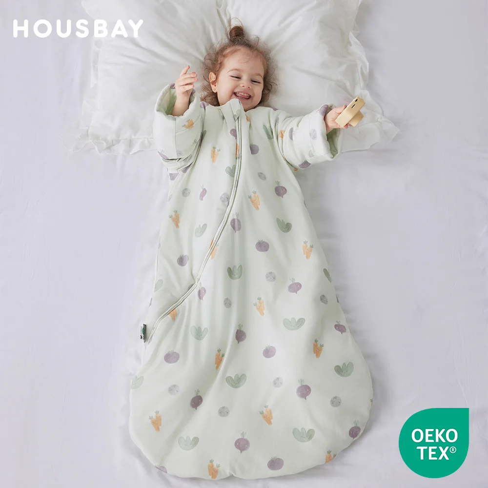 Sleeping Bag For Babies 0-24M Soft Cotton Breathable 2-Ways Zipper Cute Animal Print Baby Sleeping Bag With Removable Sleeves