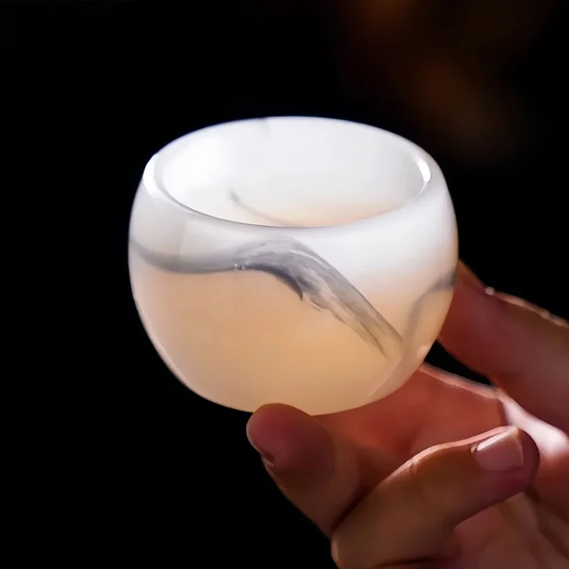 Small Jade Porcelain Tea Cup Emerald Green Teacup Beautiful Ink Style Teacups Mug for Tea Chinese High Quality Tea Bowl