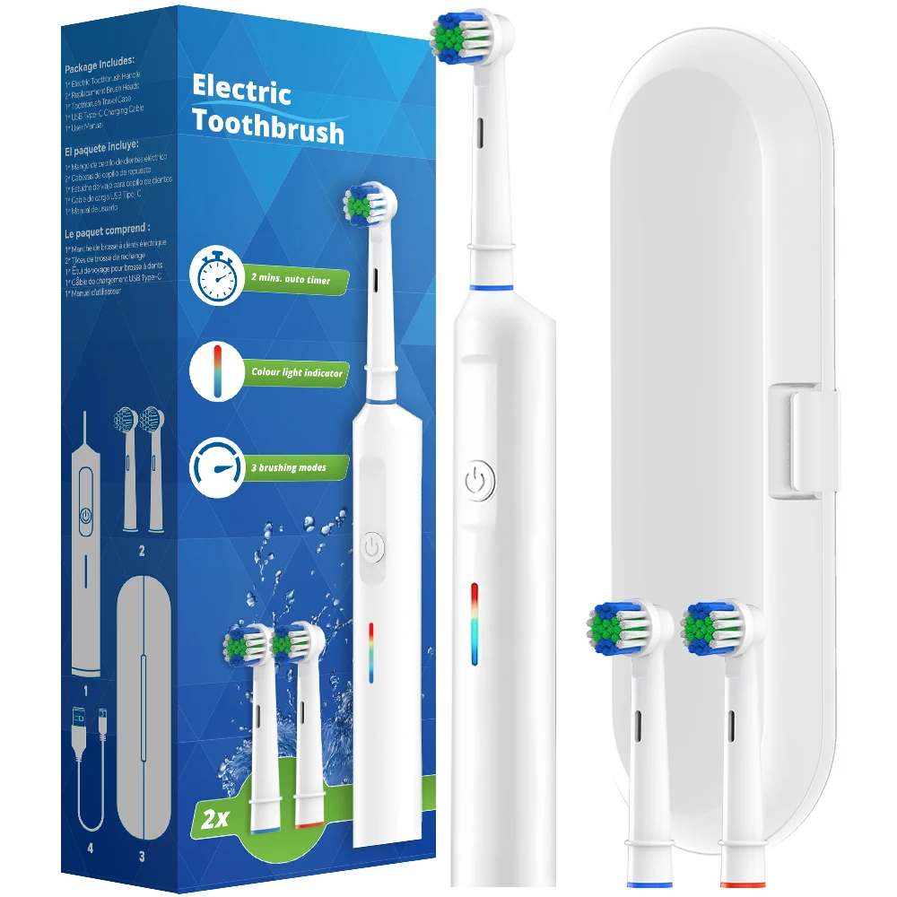 Smart Rotating Electric Toothbrush, Rounded Head Rechargeable Rotation Electric Toothbrushes, Compatible with Oral B Brush Heads