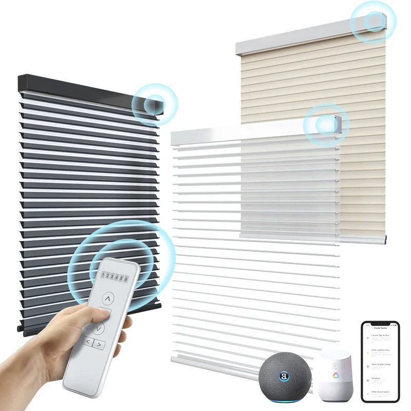 Smart WiFi Electric Shangri-La Printed Slat Curtain Blinds Shades Shutters Automatic 30"W X 48"L Roller Shades Built-In